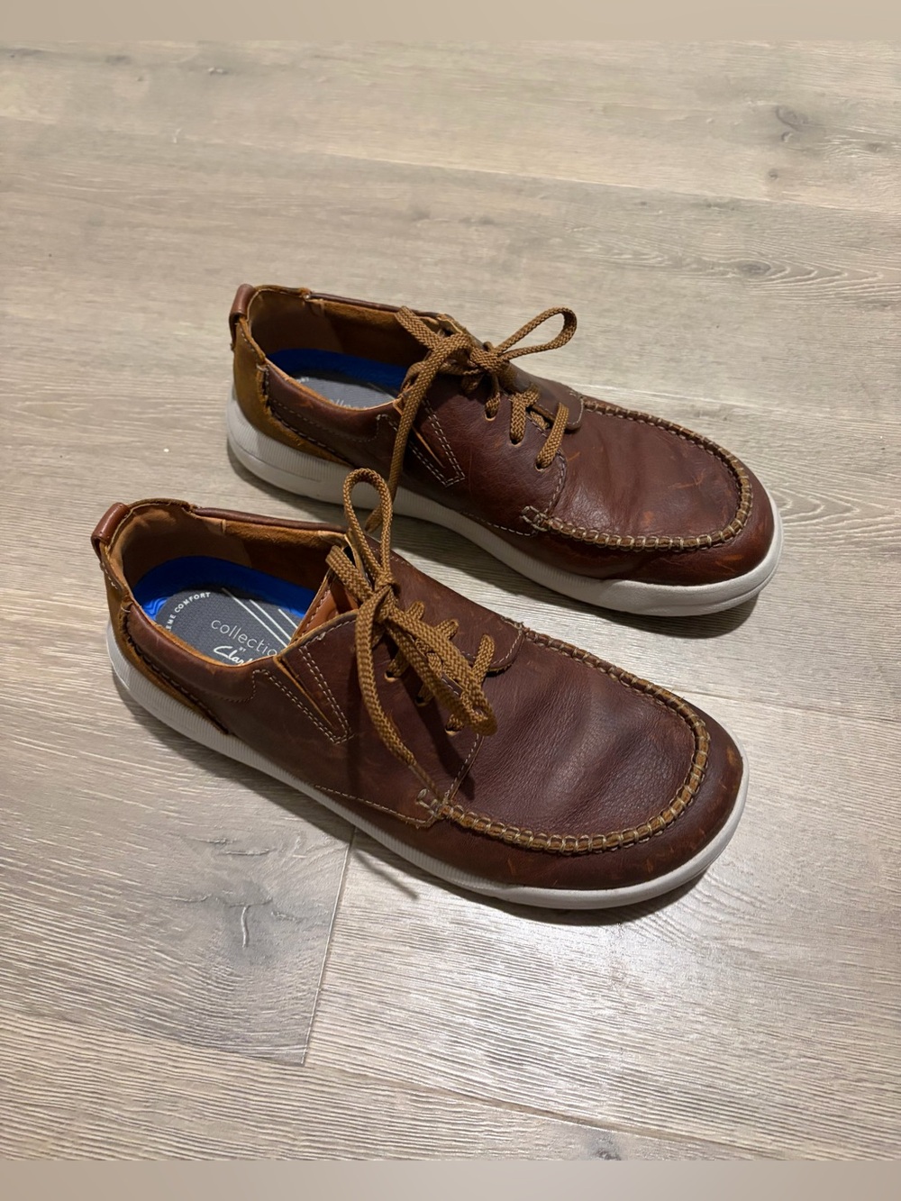 Clarks Brown Leather Boat Shoes with White Sole